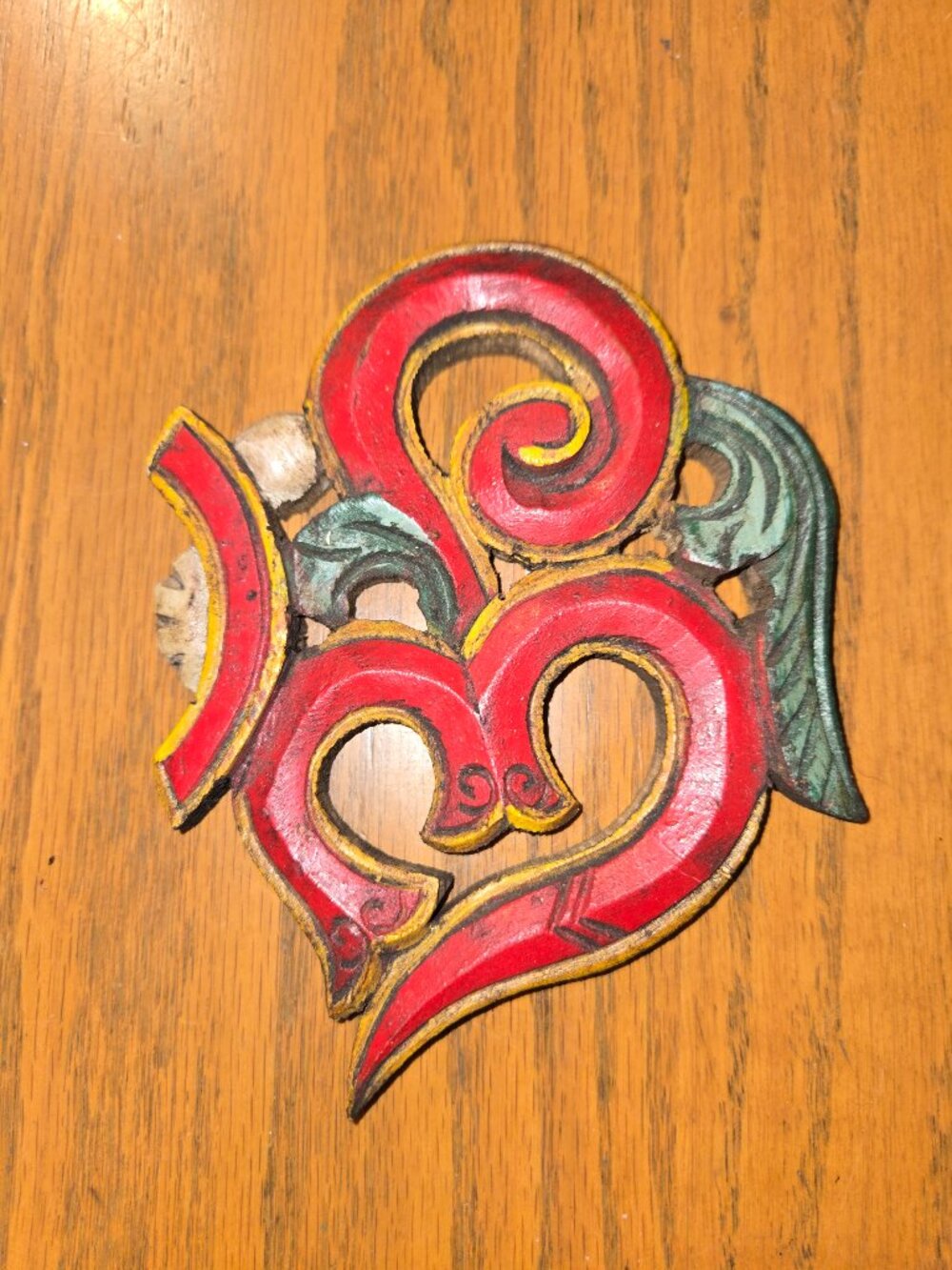 Hindi Wall Plaque OM AUM Symbol Mantra Hinduism Yoga Painted Wood Rustic 9"x7"